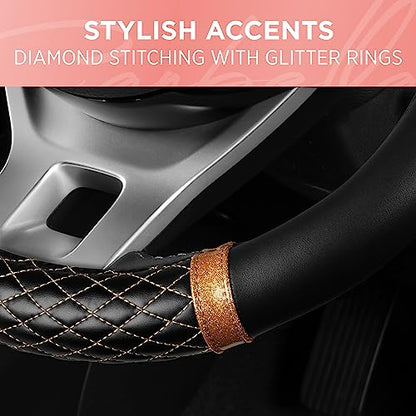 Carbella Rose Gold Quilted Steering Wheel Cover - Elegant Craft 15" Steering Cover for Cars, Trucks, SUV Accessories Accent - color: Rose Gold Quilted