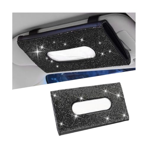 Bling Car Tissue Holder for Sun Visor, Crystal Rhinestone Leather Vehicle Paper Towel Case, Glitter Diamond Auto Napkin Clip Accessories for Women, Universal for SUV, RV, Truck (Black) - color: Black