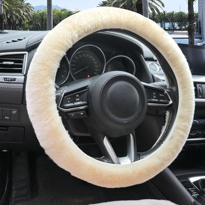 AEGIS Cover Luxury Australian Sheepskin Steering Wheel Cover - Real Plush AUS Genuine Wool | All-Season Non-Slip for Cars (Fits 14.5-15.5" Wheels) | Premium Auto Upgrade (Cream) - color: Cream