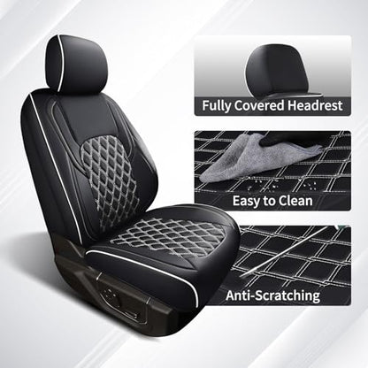 Huidasource F150 Leather Seat Covers Custom Fit for 2015-2025 F150 SuperCrew & 2017-2025 F250 F350 F450 Super Duty Crew Cab XL XLT Lariat King Ranch Platinum(Front Pair/Black&White) - color: Black & White, size: Front Pair Cover
