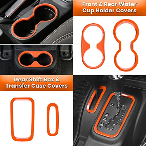 E-cowlboy 18 PCS Full Set Interior Decoration Trim Kit Steering Wheel Center Console Door Handle Air Conditioning Vent Cup Holder Gear Cover Trim for Jeep Wrangler JK JKU 2011-2018 4-Door (Orange) - color: Orange