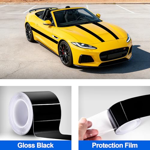Spurtar Gloss Black Vinyl Wrap 2 Inch x 20ft Satin Black Vinyl Car Tape Adhesive Chrome Delete Automotive Tape for Vehicle Exterior Accessories DIY Car Wrapping Paper Vehicle Door Edge Sticker - size: 2 in x 20 ft