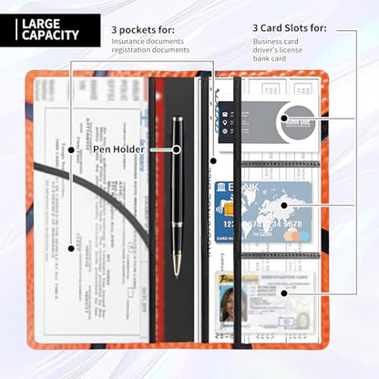 Leather Car Registration and Insurance Card Holder, Cute Car Accessories Vehicle Glove Box Car Organizer for Documents, Cards, License Funny Basketball Skin - color: Funny Basketball Skin