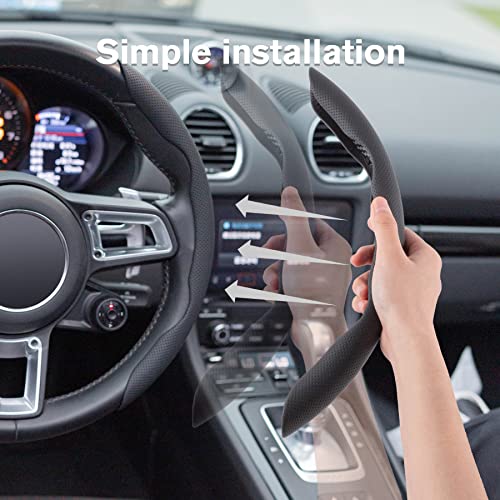 Amiss Nappa Leather Steering Wheel Cover, 2PCS Segmented Wheel Protector, Universal 99% Car Wheel Cover (Black) - color: black