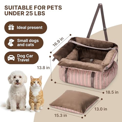 BurgeonNest Dog Car Seat for Small Dogs, Calm Blue Pet Car Bed Under 25 lbs, Soft Booster Fully Detachable and Washable Cat Carseats with Storage Pockets and Clip-On Leash Portable Travel Carrier