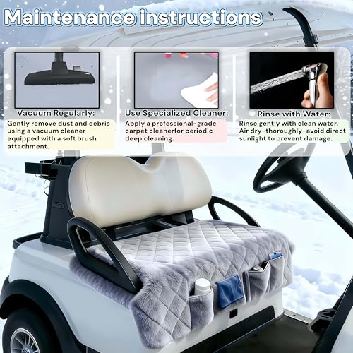 Golf Cart Seat Covers, Quilted Thickened Plush Seat Blanket with Non-Slip Backing, 4 Front Pockets, Soft & Comfortable, Fit EZGO, Yamaha, Club Car and Other 2-Seat Golf Carts, 51"x 33"