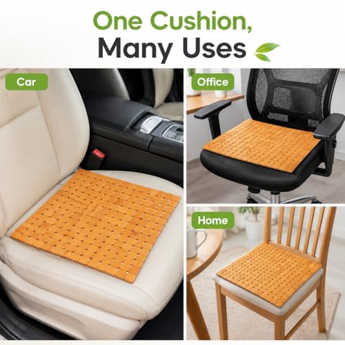 DECHOUS Natural Bamboo Chair Cushion Summer Cooling Car Seat Cover Pad for Office Chair - Breathable Seat Cushion Mat Comfort and Durability - 16.2 Inch