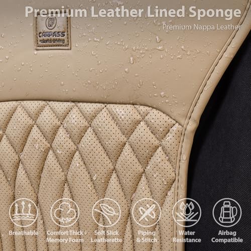 CAR PASS Car Seat Protector, 2 Pack Sideless Nappa Leather Seat Covers for Cars, All Season Waterproof Breathable Front Seats Cushion with Storage Pocket Universal Fit Vehicle Car SUV Truck, All Beige - color: Beige