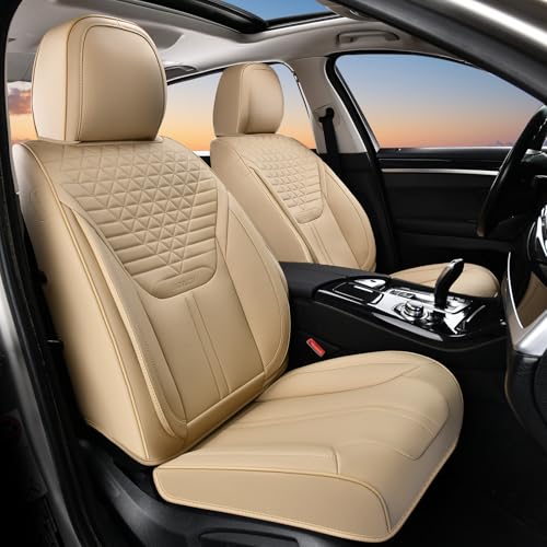 FLORICH Car Seat Covers for Front Seats, Universal Seat Cushion 2 Seats, Car Seat Protector Waterproof, Premium Leather Automotive Seat Covers for Most Cars, Sedans, SUVs, and Trucks-Beige - color: F9986-Beige, size: FrontPair