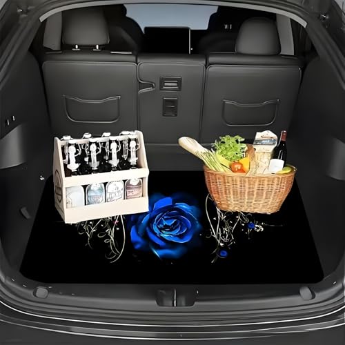Universal Car Trunk Mat, All Weather Trunk Protection Cargo Liner, Stylish Vehicle Interior Accessories, Durable Cargo Mat Rear Trunk Line Suitable for Most Car (Blue Rose Print, 29" x 39") - color: Blue Rose Print