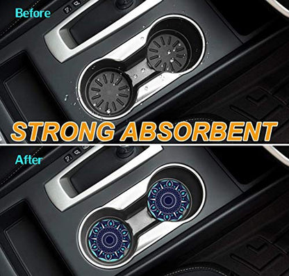 Car Coasters 2 Pack, Ceramic Blue Cupholder for Drinks Absorbent Stone Coasters Absorbing Spills （Constellation Blue） - color: Navy