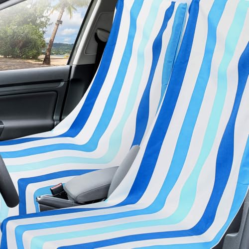 Hahafelt Car Seat Towel Covers with Storage Bag, 63 x 32 Inch Universal Non Slip Waterproof Sweat Protector for Car Truck, Gym Swimming Running, Machine Washable(2 Pack,Blue Vertical Stripes) - style: Blue Vertical Stripes