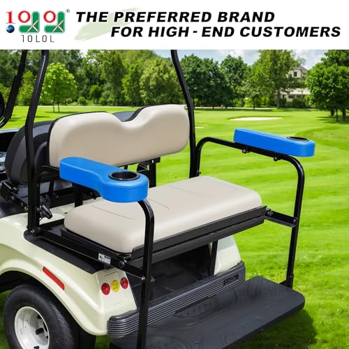 10L0L Golf Cart Rear Seat Kit Arm Rest Set with Cup Holder for Yamaha EZGO Club Car Golf Cart UV-Proof Coating Long Lasting, No Drilling Kits Include - color: blue