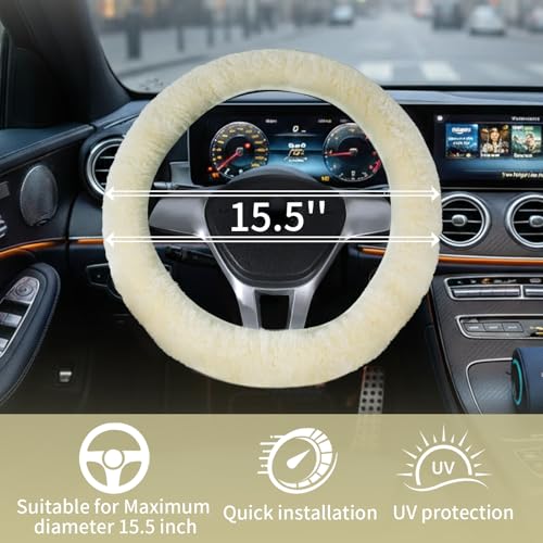 AEGIS Cover Luxury Australian Sheepskin Steering Wheel Cover - Real Plush AUS Genuine Wool | All-Season Non-Slip for Cars (Fits 14.5-15.5" Wheels) | Premium Auto Upgrade (Cream) - color: Cream