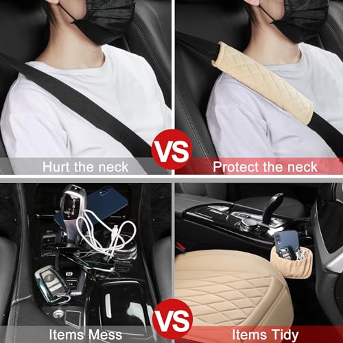 1 Pack Leather Front Car Seat Cover, Universal Sideless Car Seat Protector with Storage Pocket and Seat Belt Pad, Waterproof Automotive Seat Cover Cars Trucks SUV(Beige) - color: front 1pcs beige