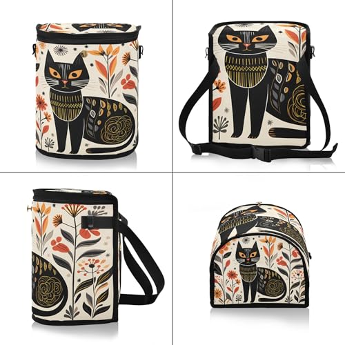 MNSRUU Car Trash Can with Lid, Black Cat Flowers Car Trash Bag Hanging Organizers and Storage for Front Back Seat, Leak-Proof Trash Bin - color: Cat I 3504