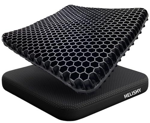 Gel Wheelchair Seat Cushion for Long Sitting - Cooling Office Chair Cushion for Sciatica, Back, Pressure Sore, Tailbone Pain Relief - Soft & Breathable Butt Pillow with Non-Slip Cover for Wheelchair - color: Black, size: Standard - 16.5x14.5x1.65inch
