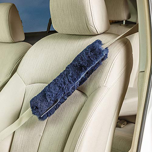 Twin Pack! Soft, Comfortable Universal Fitting Genuine Merino Sheepskin Seat Belt Shoulder Cover Pads for Adults, Children, Youth. Multiple Colors Available (Blue)