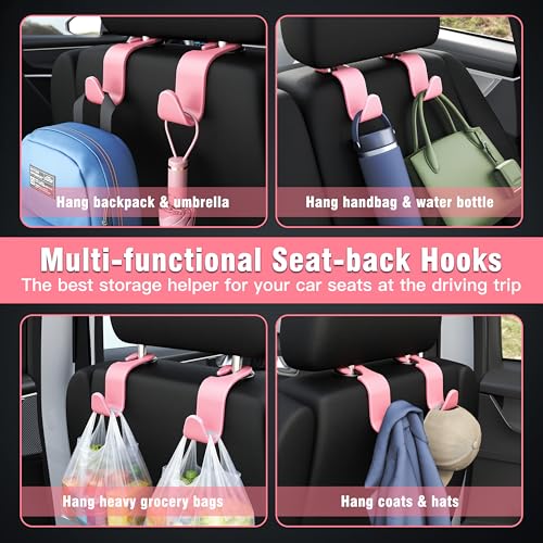 Universal Car Headrest Hooks, Car Organizer Hanger Storage Hooks for Bag Purse Cloth Grocery (Pink Set of 4) - color: Pink