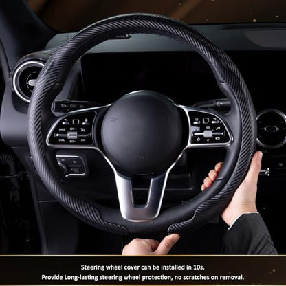 Aimato Car Steering Wheel Cover Carbon Fiber, Ultra-Thin Car Steering Wheel Cover,Comfortable & Breathable Microfiber,Universal Fit for Most Cars, Matte Black - color: Matte Black