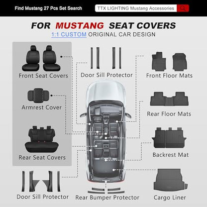 TTX LIGHTING Car Seat Covers for Ford Mustang 2015-2025 Seat Covers Waterproof Full Seat Covers Breathable Faux Leather Custom Fit Car Protector Cushion Ford Mustang Accessories - size: 18.Mustang 2015-2025 Only 2PCS Front