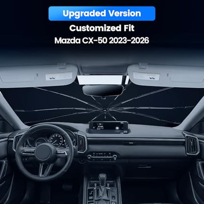 Windshield Sun Shade Umbrella for Mazda CX-50 2023-2026, Upgraded 360° Bendable Handle to Protect Dashboard Screen, Custom Fit Window Sunshade with Rearview Mirror Cutout, UV Ray Reflector - size: For Mazda CX-50 2023+