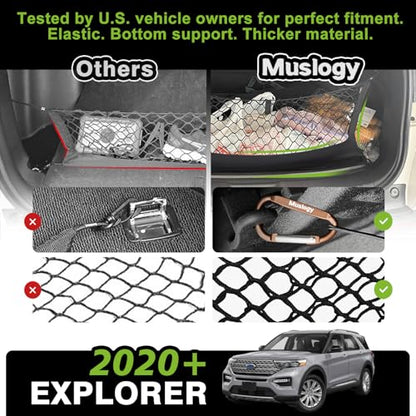 Truck Bed Cargo Net Trunk Netting Compatible with 2020-2024 2025 2026 Ford Explorer Accessories, Pickup Cargo Organizer SUV Sedan Storage Net w/Heavy Duty Carabiners - style: 2020+ Explorer