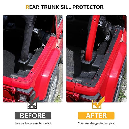 Rear Trunk Inner Sill Protector Guards Cover Trim Compatible with 2018-2026 Jeep Wrangler JL 4 Door 4XE Accessories Cargo Trunk 2 Sides Sill Scuff Plate Bumper Paint Protection, 2 Pack Black