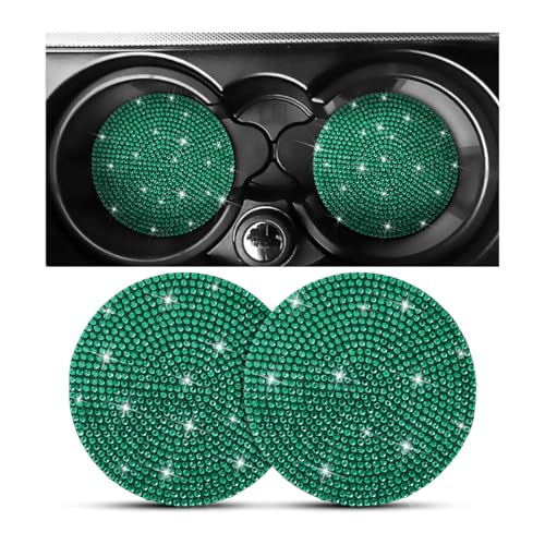 Bling Car Cup Holder Coaster, 2 Pack Crystal Rhinestone Anti-Slip Insert Coasters, Universal 2.75 Inch Fashion Automotive Cup Mat, Car Interior Accessories Decor Gifts for Women (Green) - color: Green, size: 2PCS