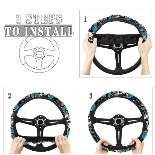 AFPANQZ Skulls Print Car Steering Wheel Cover Stretch-on Fabric Neoprene Comfortable Grip Automotive Steering Wheel Protector Adult Anti-Slip Universal 15 inch Machine Washable Gray - color: Skulls gray
