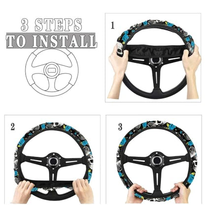 AFPANQZ Skulls Print Car Steering Wheel Cover Stretch-on Fabric Neoprene Comfortable Grip Automotive Steering Wheel Protector Adult Anti-Slip Universal 15 inch Machine Washable Gray - color: Skulls gray