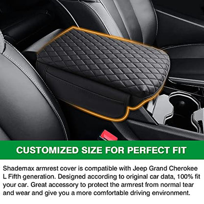 Shademax Custom for Center Console Cover Jeep Grand Cherokee L Accessories 2021-2023 2024 2025 2026 Armrest Cover Center Console Pad Leather Armrest Seat Box Cover Protector with Pockets Storage Bag - size: Size for Jeep Grand Cherokee L 2021-2026