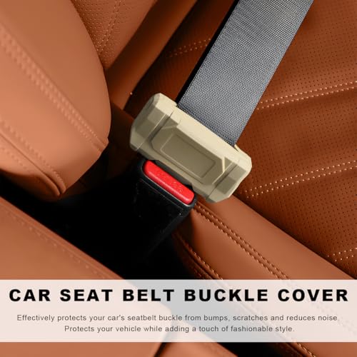 2 PCS Car Seat Belt Buckle Covers, Anti-Scratch Silicone Auto Seatbelt Clips Protector, Universal Seat Belt Buckle Protective Sleeve for SUVs Vans Trucks, Car Accessories (Beige) - color: Beige