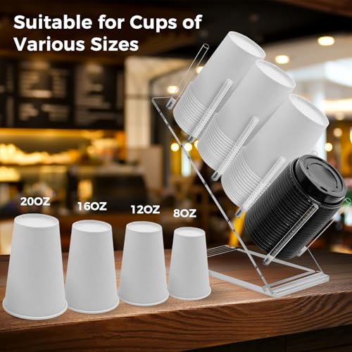 Acrylic Cup and Lid Holder, Adjustable Coffee Cup Holder Organizer Disposable Cup Dispenser Stand Countertop for Coffee Bar Station Bakery Breakroom 4 Compartment - size: No box