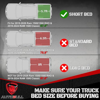 Truck Bed Mat Bed Liner Fit for Ram 1500/1500 RHO 2019-2026 & RAM 1500 Classic 2019-2024 Short Bed (5.7 FT / 67.4inches) Not for Rambox, All Weather Protection TPE Pickup Car Bed Mat - style: 12)2019-2026 |Ram 1500 Short Bed Mat (5.7 FT / 67.4” Bed)