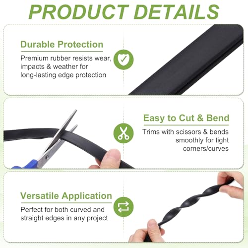 PATIKIL 13.1ft U Rubber Edge Trim Fit for 5mm Edge, 12 mm x 12 mm Black - size: Fit for 5" x 13.1ft x 12mm x 12mm