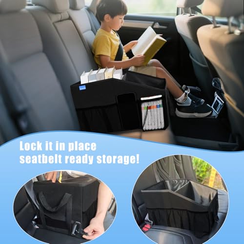 Car Organizer- Car Seat Organizer for Front Seat Back Seat Between Seats, Foldable Car Storage Organizer for Kids Adults with Multi-Mesh-Pockets-Car Organizers Backseat with Detachable Divider-Black - color: Black