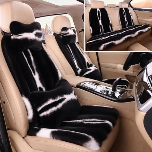 Faux Sheepskin Car Seat Cover Full Set, Fluffy Cute Black Fuzzy Car Seat Cover for Soft Auto Universal Plush Vehicle Seat Protector Pad Accessories Home and Office Chair - color: Black, size: Full Set With Backrest