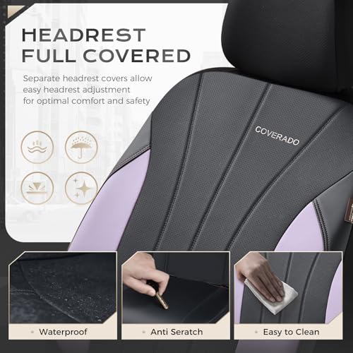 Coverado Car Seat Covers Front Seats, Automotive Seat Covers 2 Pack, Leather Car Seat Covers, Spill-Proof Design, Purple Seat Covers for SUV Sedan Truck - color: Black-purple, size: FrontPair