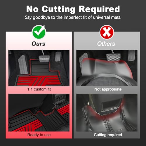 All Weather Floor Mats Custom Fit for Mazda CX-5 2017-2025 Waterproof Heavy Duty Anti-Slip Car Mats, 1st & 2nd Row Black & Red - color: Red