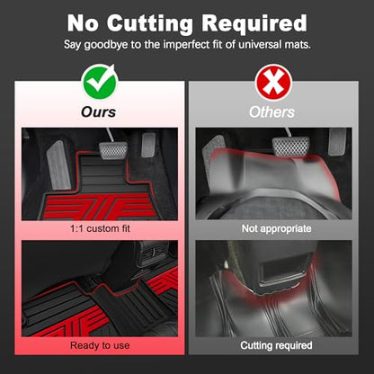 All Weather Floor Mats Custom Fit for Toyota RAV4 2019-2025 Waterproof Heavy Duty Anti-Slip Car Mats, 1st & 2nd Row Black & Red - color: Black & Red