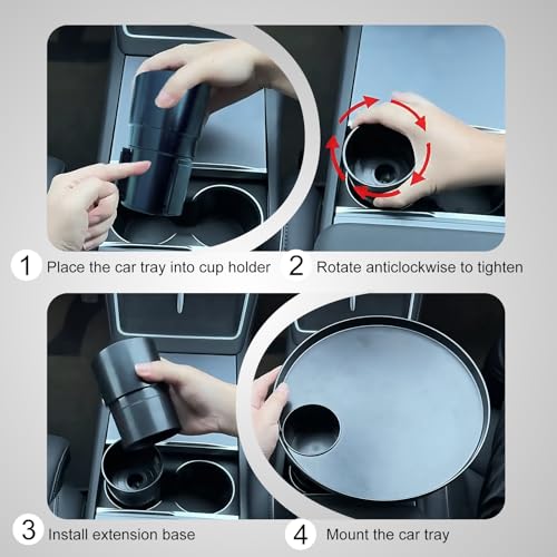 Car Tray 360° Rotating Cup Holder Table Organizer for Car Center Console Car Accessories Compatible with Most Vehicle - color: Black