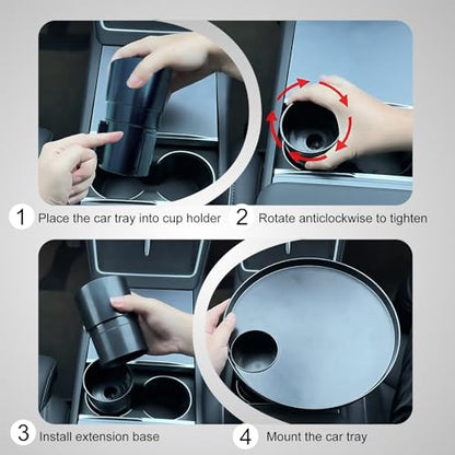 Car Tray 360° Rotating Cup Holder Table Organizer for Car Center Console Car Accessories Compatible with Most Vehicle - color: Black
