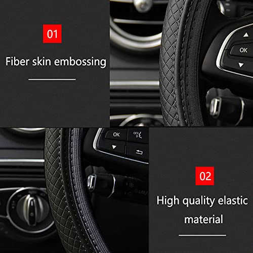 Car Steering Wheel Cover, Steering Wheel Cover for Men and Women, 15 Inch Microfiber Leather Auto Steering Wheel Cover, PU Leather Car Steering Wheel Cover Fit for Most Cars, SUVs, Trucks - color: Black