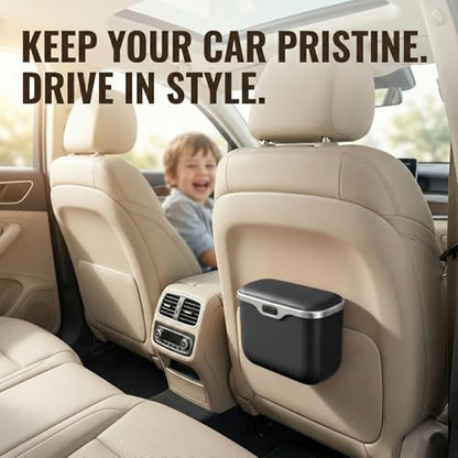 Car Trash Can with Lid - Leakproof Hanging Car Garbage Bin for Door & Seat Back - Waterproof Auto Trash Bag & Multifunctional Storage Organizer for SUV, Truck, Sedan (Black)