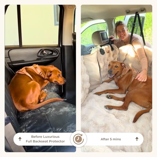 Luxurious Full Backseat Protector for Dogs with Calming Blanket - Waterproof Pet Hammock Machine Washable (Beige) - color: Beige
