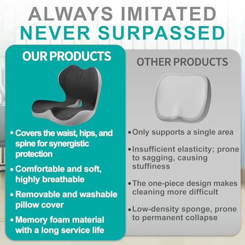 Seat Cushion for Office Chair, Car and Wheelchair Use, with Lumbar Support Pillow and Memory Foam Coccyx Cushion for Tailbone, Back, Sciatica, Ergonomic seat Cushion