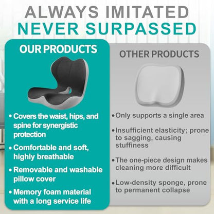 Seat Cushion for Office Chair, Car and Wheelchair Use, with Lumbar Support Pillow and Memory Foam Coccyx Cushion for Tailbone, Back, Sciatica, Ergonomic seat Cushion