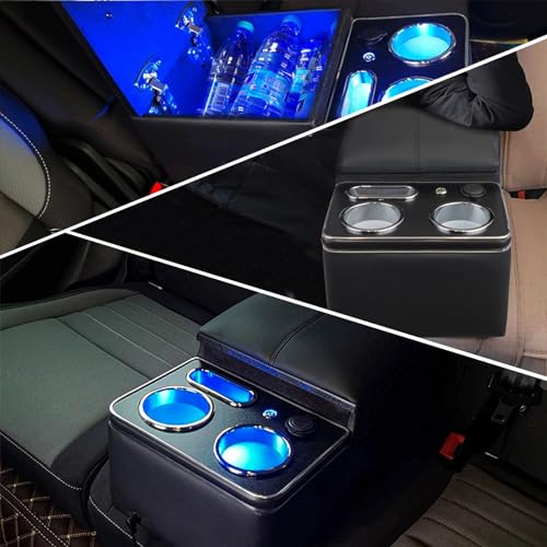 Upgrade Armrest Storage Box with Cup and Phone Holder for Car & Van & Truck Floor Cab Back Bench Seat Center Console Organizer Black