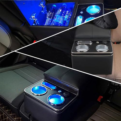 Upgrade Armrest Storage Box with Cup and Phone Holder for Car & Van & Truck Floor Cab Back Bench Seat Center Console Organizer Black